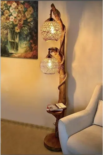 Ağaç Lambader 140 Cm Yalıkavak Serisi Doğal Ahşap Lambader Kütük Köşe Aydınlatma - Çam - MENALART AĞAÇ TASARIM (1)