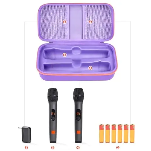 Againmore Wireless Microphone Case Compatible with JBL Wireless Two Microphone System, Handheld Dual Mic Travel Bag for Singing or Karaoke for Receivers, Adapters, AA Batteries - AGAINMORE (1)