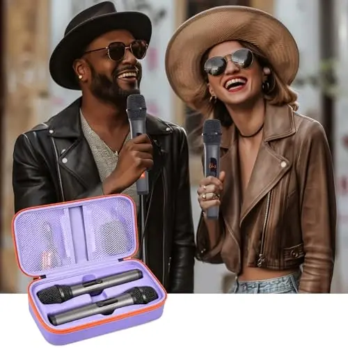 Againmore Wireless Microphone Case Compatible with JBL Wireless Two Microphone System, Handheld Dual Mic Travel Bag for Singing or Karaoke for Receivers, Adapters, AA Batteries - 6
