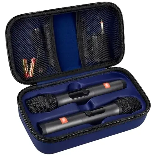 Againmore Wireless Microphone Case Compatible with JBL Wireless Two Microphone System, Handheld Dual Mic Travel Bag for Singing or Karaoke for Receivers, Adapters, AA Batteries - 1