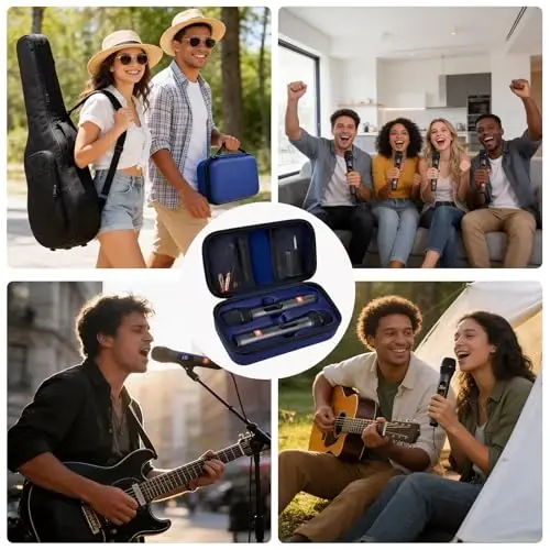Againmore Wireless Microphone Case Compatible with JBL Wireless Two Microphone System, Handheld Dual Mic Travel Bag for Singing or Karaoke for Receivers, Adapters, AA Batteries - 6