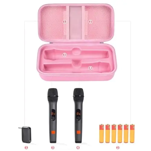 Againmore Wireless Microphone Case Compatible with JBL Wireless Two Microphone System, Handheld Dual Mic Travel Bag for Singing or Karaoke for Receivers, Adapters, AA Batteries - 2