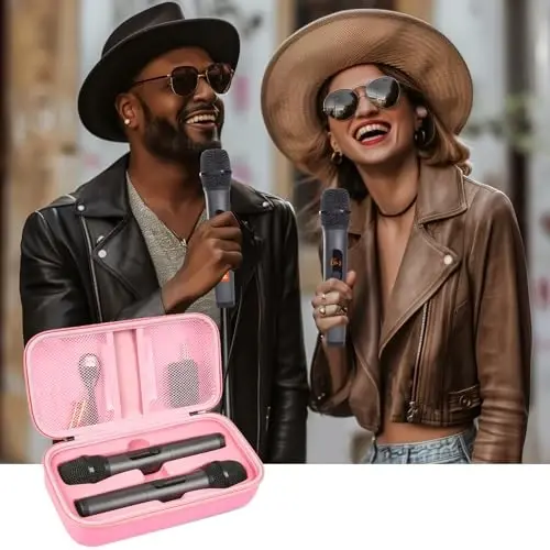 Againmore Wireless Microphone Case Compatible with JBL Wireless Two Microphone System, Handheld Dual Mic Travel Bag for Singing or Karaoke for Receivers, Adapters, AA Batteries - 6