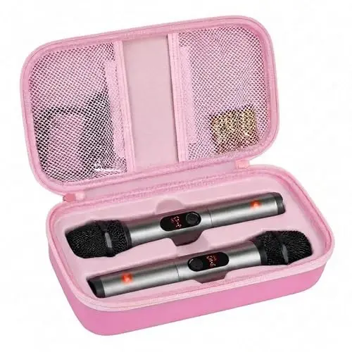 Againmore Wireless Microphone Case Compatible with JBL Wireless Two Microphone System, Handheld Dual Mic Travel Bag for Singing or Karaoke for Receivers, Adapters, AA Batteries 