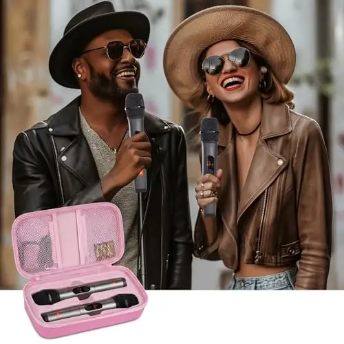 Againmore Wireless Microphone Case Compatible with JBL Wireless Two Microphone System, Handheld Dual Mic Travel Bag for Singing or Karaoke for Receivers, Adapters, AA Batteries - 6