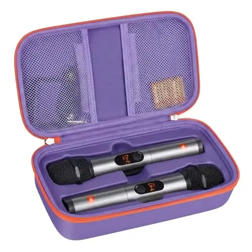 Againmore Wireless Microphone Case Compatible with JBL Wireless Two Microphone System, Handheld Dual Mic Travel Bag for Singing or Karaoke for Receivers, Adapters, AA Batteries - AGAINMORE