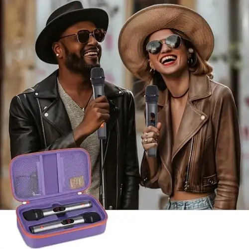 Againmore Wireless Microphone Case Compatible with JBL Wireless Two Microphone System, Handheld Dual Mic Travel Bag for Singing or Karaoke for Receivers, Adapters, AA Batteries - 6