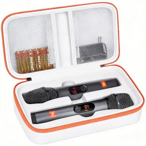 Againmore Wireless Microphone Case Compatible with JBL Wireless Two Microphone System, Handheld Dual Mic Travel Bag for Singing or Karaoke for Receivers, Adapters, AA Batteries - 1