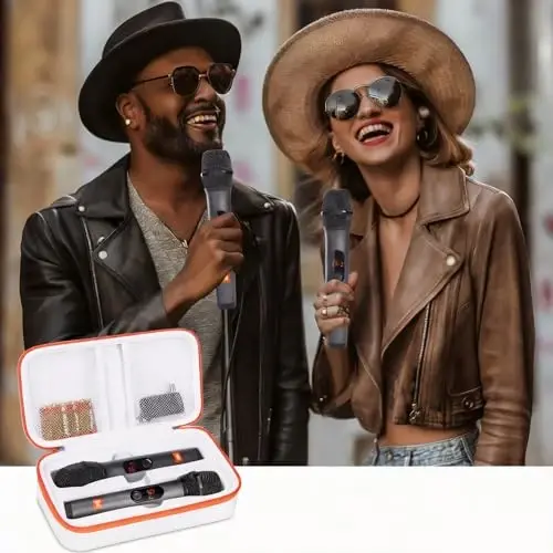 Againmore Wireless Microphone Case Compatible with JBL Wireless Two Microphone System, Handheld Dual Mic Travel Bag for Singing or Karaoke for Receivers, Adapters, AA Batteries - 6