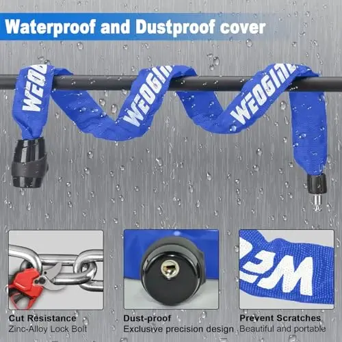 Heavy Duty Anti-Theft Bike Chain Lock, 2.72 Ft Security Lock with 3 Keys, Waterproof for Scooter, Motorcycle, Door, Gate, Fence - 4