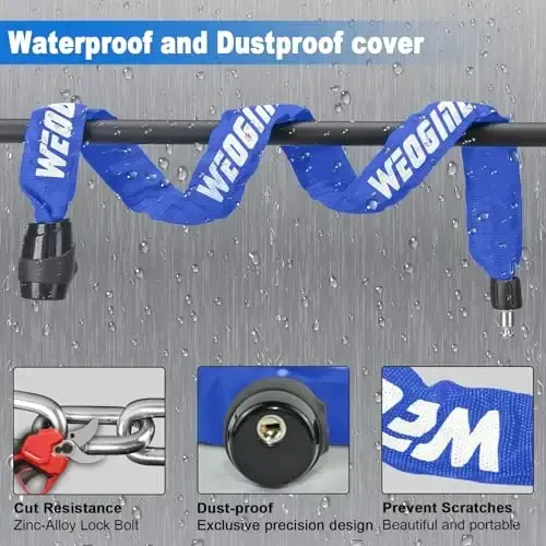 Heavy Duty Anti-Theft Bike Chain Lock, 2.72 Ft Security Lock with 3 Keys, Waterproof for Scooter, Motorcycle, Door, Gate, Fence - 4