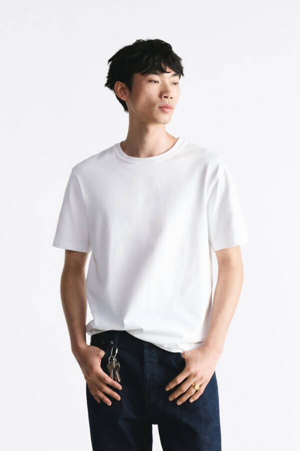 AĞIR KISA KOLLU T-SHIRT-Beyaz - 2