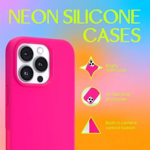 FELONY CASE for Apple iPhone 16 Pro Max Case - Liquid Silicone, Vibrant Neon Color with Anti-Scratch Microfiber Lining, Non-Slip Grip & 360° Shockproof Protection (Pink) - 2