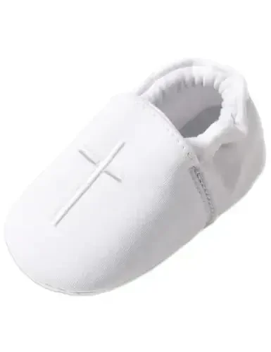 AGJ Baby Boys Baptism Shoes with Embroidered Cross, Infant Toddler Soft Sole White Christening Sneaker - AGJ