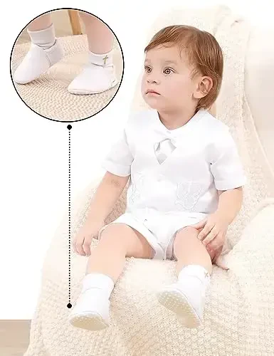 AGJ Baby Boys kashtado'zlik xochli cho'qintirish poyafzallari, chaqaloqlar uchun yumshoq taglikli oq cho'qintirish krossovkalari - 3