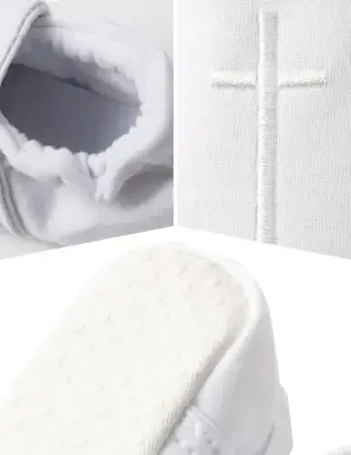 AGJ Baby Boys kashtado'zlik xochli cho'qintirish poyafzallari, chaqaloqlar uchun yumshoq taglikli oq cho'qintirish krossovkalari - 6