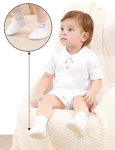 AGJ Baby Boys Baptism Shoes with Embroidered Cross, Infant Toddler Soft Sole White Christening Sneaker - 3