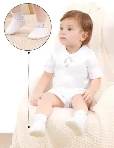 AGJ Baby Boys Baptism Shoes with Embroidered Cross, Infant Toddler Soft Sole White Christening Sneaker - 3