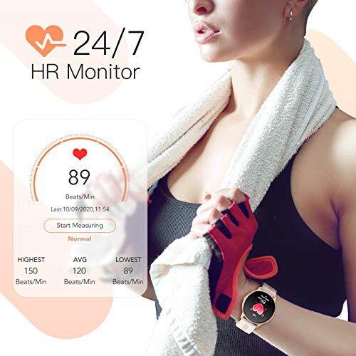 AGPTEK Smart Watch for Women, 5ATM Waterproof Smartwatch for Android and iOS Phones, Fitness Tracker Watch with 100+ Sports Modes, Heart Rate Monitor Pedometer Sleep Monitor, Pink - 9