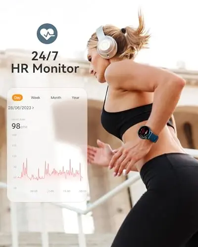 AGPTEK Ayollar va erkaklar uchun aqlli soat, Android va iOS telefonlar uchun 5ATM suvga chidamli aqlli soat, 100+ sport rejimi bilan fitnes treker soati, yurak urish tezligi monitori pedometri uyqu monitori, ko'k - 5