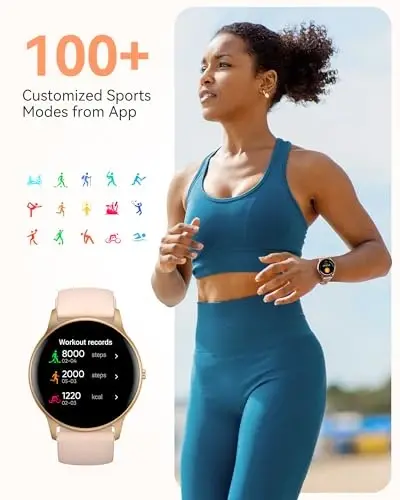 AGPTEK Smart Watch для женщин, 5ATM водонепроницаемые умные часы для телефонов Android и iOS, фитнес-трекер с 100+ спортивными режимами, монитор сердечного ритма, шагомер, монитор сна, розовый - 5