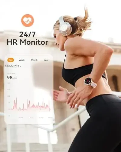 AGPTEK Smart Watch for Women, 5ATM Waterproof Smartwatch for Android and iOS Phones, Fitness Tracker Watch with 100+ Sports Modes, Heart Rate Monitor Pedometer Sleep Monitor, Pink - 3