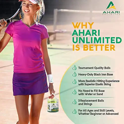 Ahari Unlimited Premium Tennis Trainer Set, Pro Rebounder with Metal Base in a Carrying Cylinder, 3 Replacement Rebound Balls, & Wristband, Portable Tennis Practice Equipment for Solo Training. - 3