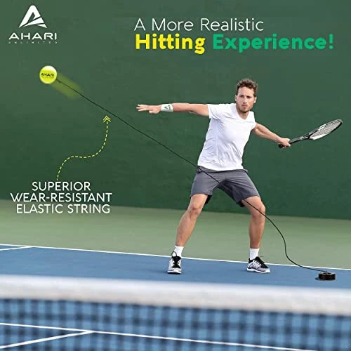 Ahari Unlimited Premium Tennis Trainer Set, Pro Rebounder with Metal Base in a Carrying Cylinder, 3 Replacement Rebound Balls, & Wristband, Portable Tennis Practice Equipment for Solo Training. - 5