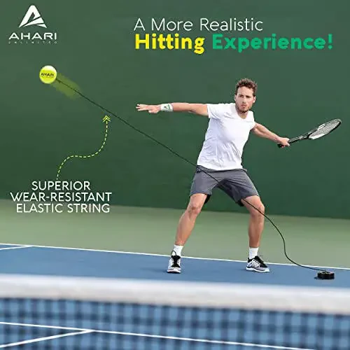 Ahari Unlimited Premium Tennis Trainer Set, Pro Rebounder with Metal Base in a Carrying Cylinder, 3 Replacement Rebound Balls, & Wristband, Portable Tennis Practice Equipment for Solo Training. - 5