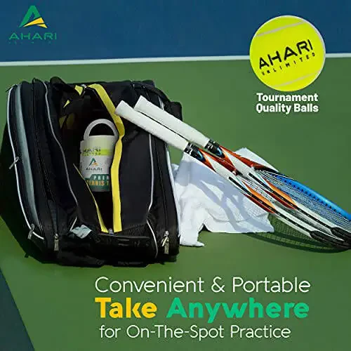 Ahari Unlimited Premium Tennis Trainer Set, Pro Rebounder with Metal Base in a Carrying Cylinder, 3 Replacement Rebound Balls, & Wristband, Portable Tennis Practice Equipment for Solo Training. - 6