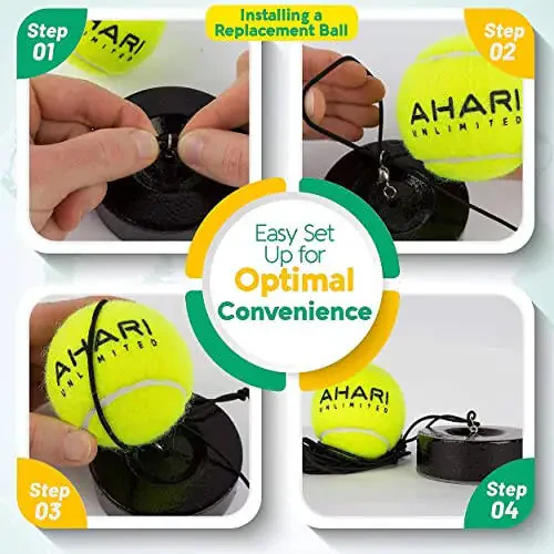 Ahari Unlimited Premium Tennis Trainer Set, Pro Rebounder with Metal Base in a Carrying Cylinder, 3 Replacement Rebound Balls, & Wristband, Portable Tennis Practice Equipment for Solo Training. - 7