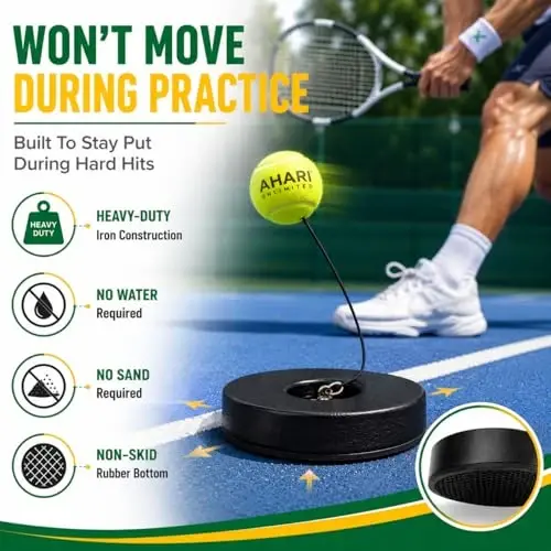 Ahari Unlimited Premium Tennis Trainer Set, Pro Rebounder with Metal Base in a Carrying Cylinder, 3 Replacement Rebound Balls, & Wristband, Portable Tennis Practice Equipment for Solo Training - 4