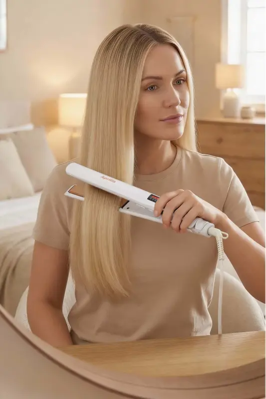 Ahs 2052 Dijital Isı Ayarlı Profesyonel Saç Düzleştirici Beyaz-Beyaz - 4