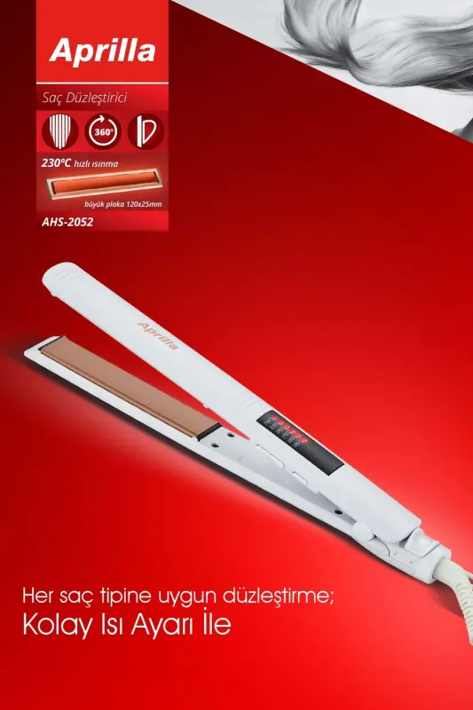 Ahs 2052 Dijital Isı Ayarlı Profesyonel Saç Düzleştirici Beyaz-Beyaz - APRILLA