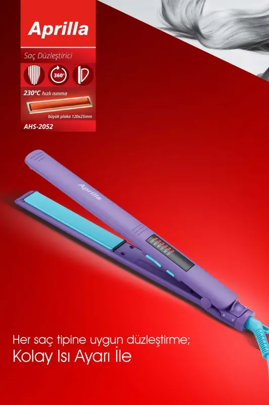 Ahs 2052 Dijital Isı Ayarlı Profesyonel Saç Düzleştirici Mor-Mor - APRILLA