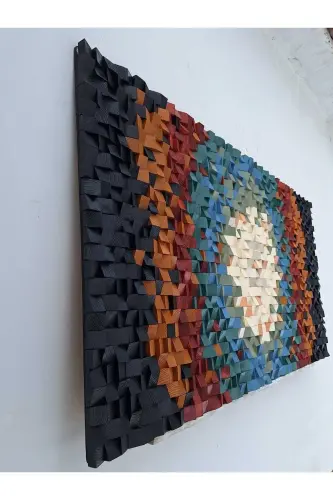 Ahşap Akustik Panel 200*100cm Wood Wall Art Pixel Art Ahşap Duvar Panosu Hifi Akustik - Çok renkli - 4