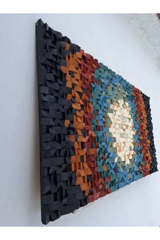 Ahşap Akustik Panel 200*100cm Wood Wall Art Pixel Art Ahşap Duvar Panosu Hifi Akustik - Çok renkli - 4