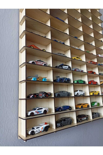 Ahşap Araba Rafı 100'lü Yatay Akça Ağaç (krem) Renk (hotwheels Ve Matchbox Arabaları İçin Uygundur) - 3