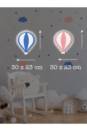 Ahşap Balon Figürlü İkiz Bebek ve Çocuk Odası Dekoratif Ledli Aydınlatma/Gece Lambası 2li Set - Pembe-Mavi - 3