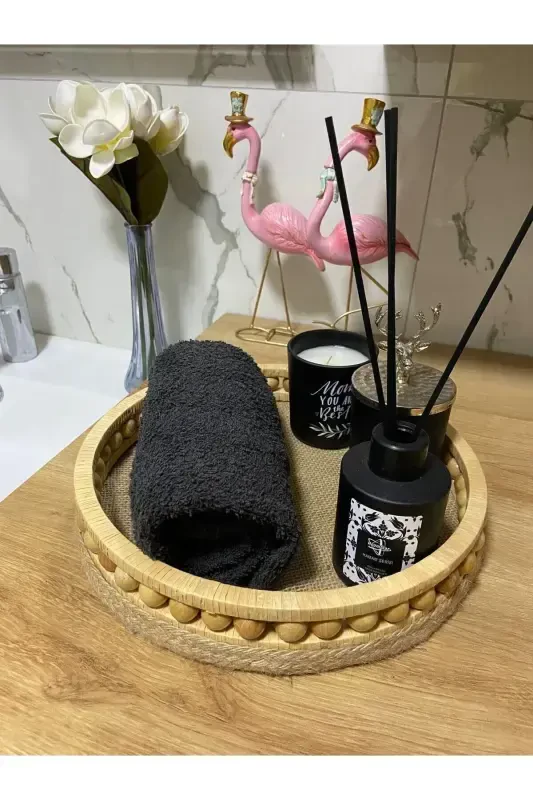 Ahşap Banyo Düzenleyici Aksesuarları Hasır Sepet Organizer Çok Amaçlı Sepet Çap 27 Cm - 1