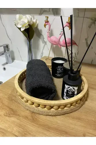 Ahşap Banyo Düzenleyici Aksesuarları Hasır Sepet Organizer Çok Amaçlı Sepet Çap 27 Cm - 2