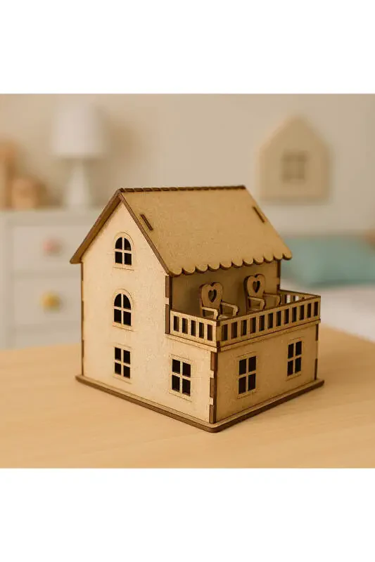 Ahşap Boyanabilir Maket Oyuncak Ve Boyama Seti, Ahşap Puzzle Oyuncak Asmalı Konak Proje Ödevi Maketi-Balkonlu Ev - 1