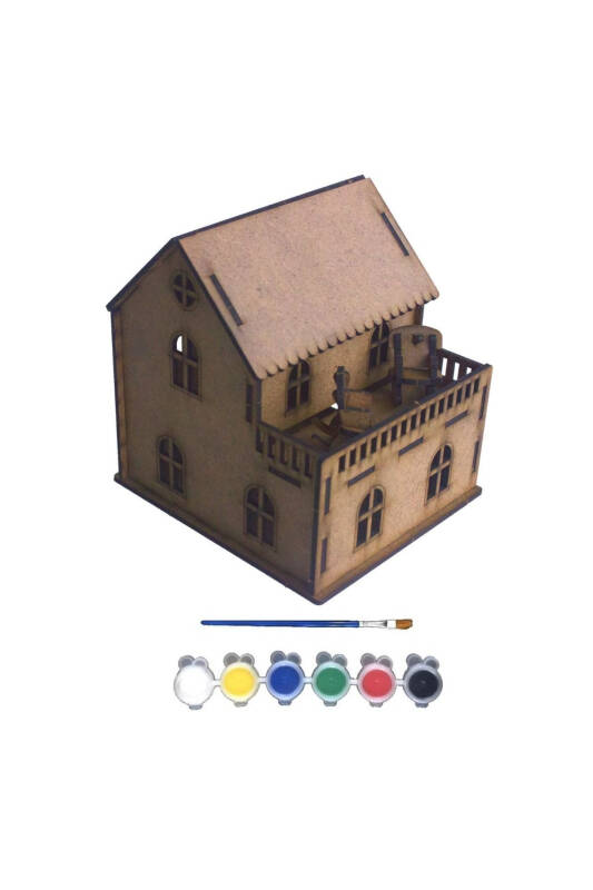 Ahşap Boyanabilir Maket Oyuncak Ve Boyama Seti, Ahşap Puzzle Oyuncak Asmalı Konak Proje Ödevi Maketi - Balkonlu Ev - 2