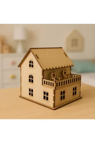 Ahşap Boyanabilir Maket Oyuncak Ve Boyama Seti, Ahşap Puzzle Oyuncak Asmalı Konak Proje Ödevi Maketi-Balkonlu Ev - BEBEK ÖZEL