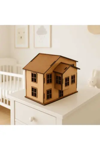 Ahşap Boyanabilir Maket Oyuncak Ve Boyama Seti, Ahşap Puzzle Oyuncak Balkonlu Ev - Asmalı Konak 