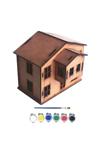 Ahşap Boyanabilir Maket Oyuncak Ve Boyama Seti, Ahşap Puzzle Oyuncak Balkonlu Ev-Asmalı Konak - BEBEK ÖZEL (1)