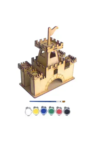 Ahşap Boyanabilir Maket Oyuncak ve Boyama Seti, Ahşap Puzzle Oyuncak-Şato - BEBEK ÖZEL (1)