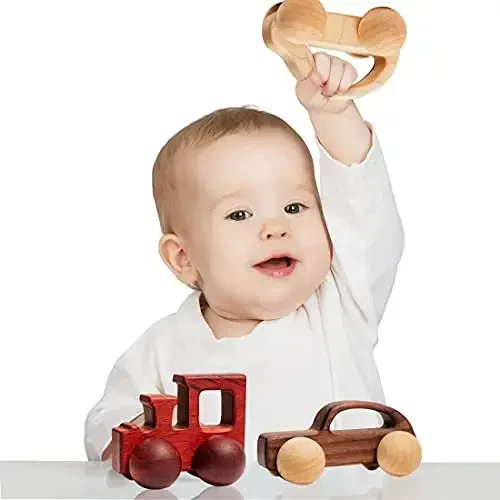 Wooden Rattle Toy Baby Wooden Car Baby Toddler Toy Preschool Education Car Toy 3PCS Newborn Gift - WOODEN (1)