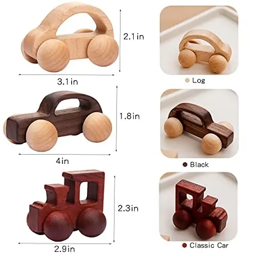 Wooden Rattle Toy Baby Wooden Car Baby Toddler Toy Preschool Education Car Toy 3PCS Newborn Gift - 3