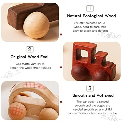 Wooden Rattle Toy Baby Wooden Car Baby Toddler Toy Preschool Education Car Toy 3PCS Newborn Gift - 4